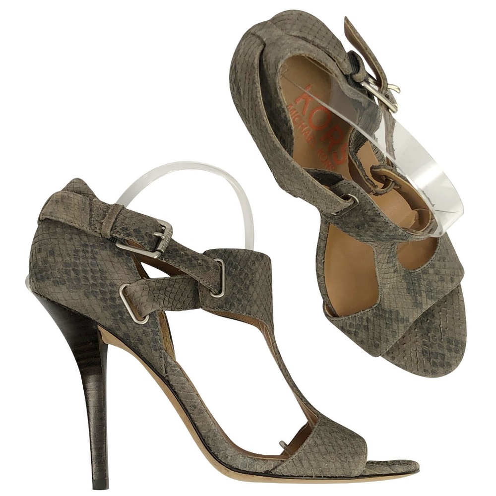 Michael Kors T Straps Heels Sandals Grey Snakeskin